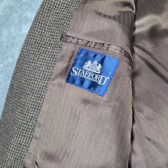 Vintage Stafford Sport Coat Mens 43R Brown Wool Tweed Elbow Patch Blazer Jacket - Picture 6 of 14